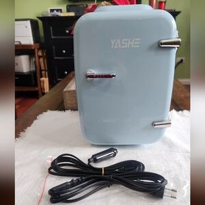 YASHEYASHE Mini Fridge, 4 Liter/6 Cans Small Refrigerator for Bedroom Light Blue